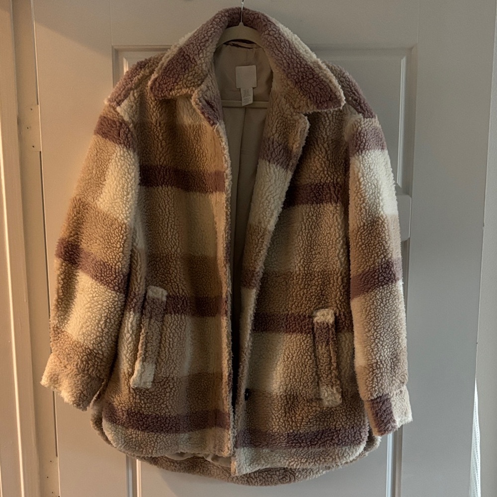 Plaid Sherpa Jacket - Cream and Brown